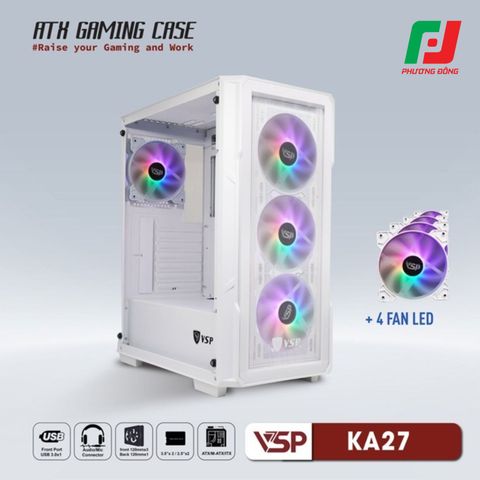  VỎ CASE MÁY TÍNH VSP GAMING KA27 + 4FANS LED 