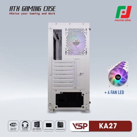  VỎ CASE MÁY TÍNH VSP GAMING KA27 + 4FANS LED 