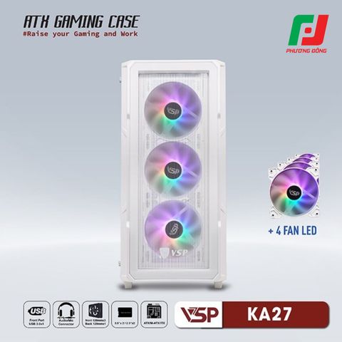  VỎ CASE MÁY TÍNH VSP GAMING KA27 + 4FANS LED 