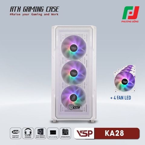  VỎ CASE MÁY TÍNH VSP GAMING KA28 + 4FANS LED 