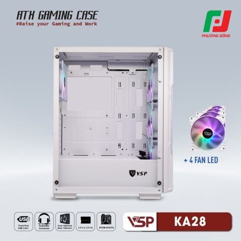  VỎ CASE MÁY TÍNH VSP GAMING KA28 + 4FANS LED 