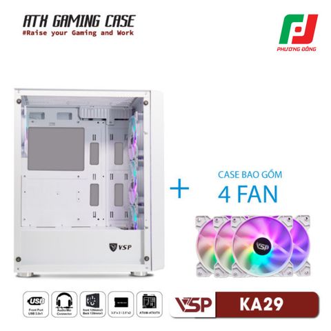  VỎ CASE MÁY TÍNH VSP GAMING KA29 + 4 FANS LED 
