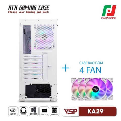  VỎ CASE MÁY TÍNH VSP GAMING KA29 + 4 FANS LED 