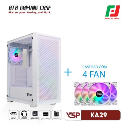  VỎ CASE MÁY TÍNH VSP GAMING KA29 + 4 FANS LED 