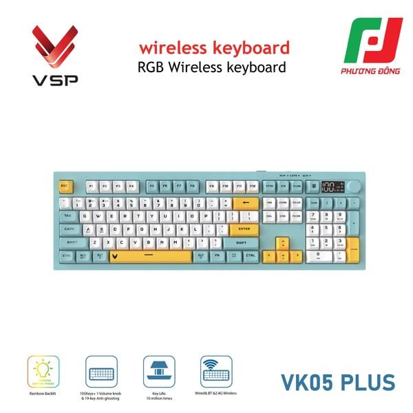  BÀN PHÍM KHÔNG DÂY 3 CHẾ ĐỘ VSP VK05 PLUS 