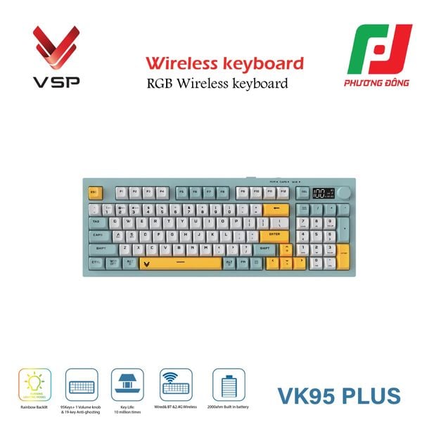 BÀN PHÍM KHÔNG DÂY 3 CHẾ ĐỘ VSP VK95 PLUS 