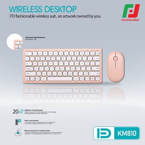  Bộ Phím Chuột Không Dây FD KM810 – 2.4Ghz, 1600 DPI, Đa màu sắc, Nhôm CNC 