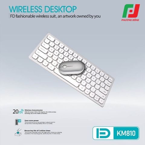 Bộ Phím Chuột Không Dây FD KM810 – 2.4Ghz, 1600 DPI, Đa màu sắc, Nhôm CNC 