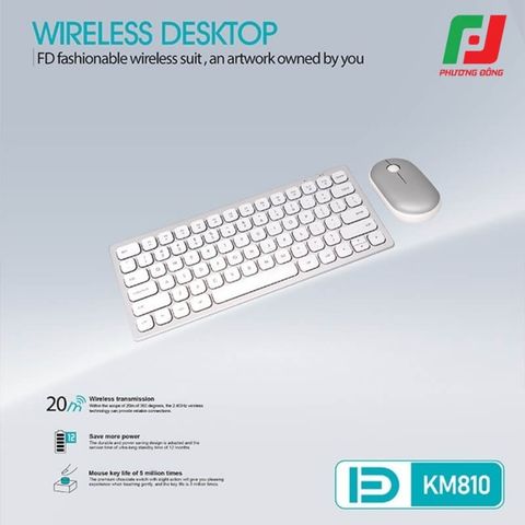  Bộ Phím Chuột Không Dây FD KM810 – 2.4Ghz, 1600 DPI, Đa màu sắc, Nhôm CNC 