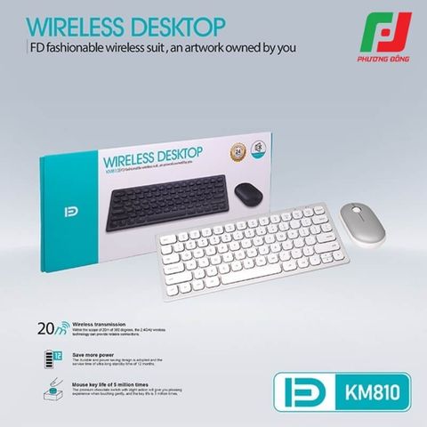  Bộ Phím Chuột Không Dây FD KM810 – 2.4Ghz, 1600 DPI, Đa màu sắc, Nhôm CNC 