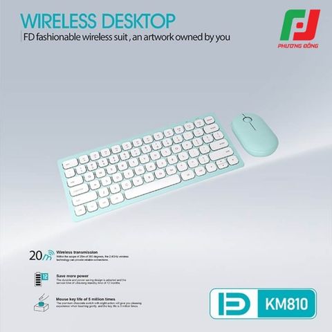  Bộ Phím Chuột Không Dây FD KM810 – 2.4Ghz, 1600 DPI, Đa màu sắc, Nhôm CNC 