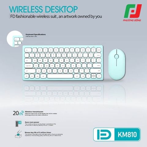  Bộ Phím Chuột Không Dây FD KM810 – 2.4Ghz, 1600 DPI, Đa màu sắc, Nhôm CNC 