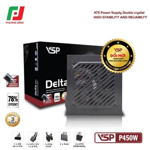  NGUỒN MÁY TÍNH VSP P450W (450W/ ATX/ FAN 120MM/ SILENT) 