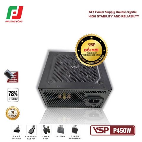  NGUỒN MÁY TÍNH VSP P450W (450W/ ATX/ FAN 120MM/ SILENT) 