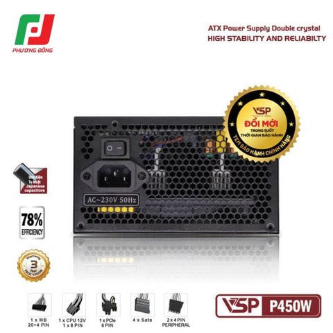  NGUỒN MÁY TÍNH VSP P450W (450W/ ATX/ FAN 120MM/ SILENT) 