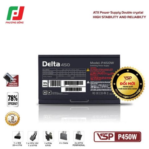  NGUỒN MÁY TÍNH VSP P450W (450W/ ATX/ FAN 120MM/ SILENT) 