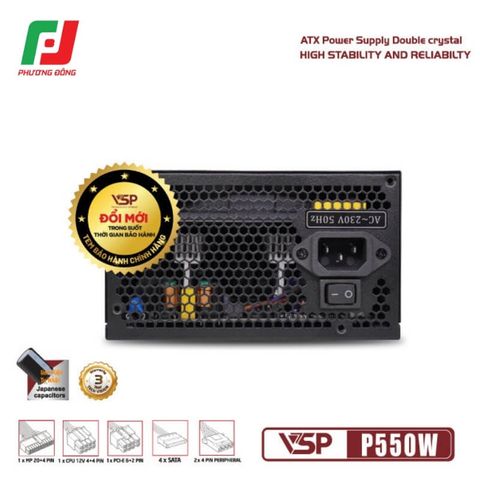  NGUỒN MÁY TÍNH VSP P550W (550W/ ATX/ FAN 120MM/ SILENT) 