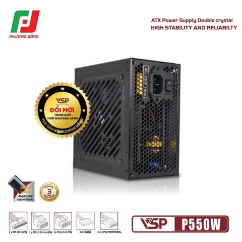  NGUỒN MÁY TÍNH VSP P550W (550W/ ATX/ FAN 120MM/ SILENT) 