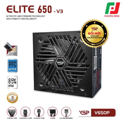  BỘ NGUỒN CÔNG SUẤT THỰC VSP ELITE V650P V3 - ACTIVE PFC 