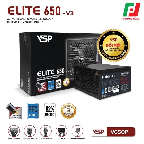  BỘ NGUỒN CÔNG SUẤT THỰC VSP ELITE V650P V3 - ACTIVE PFC 