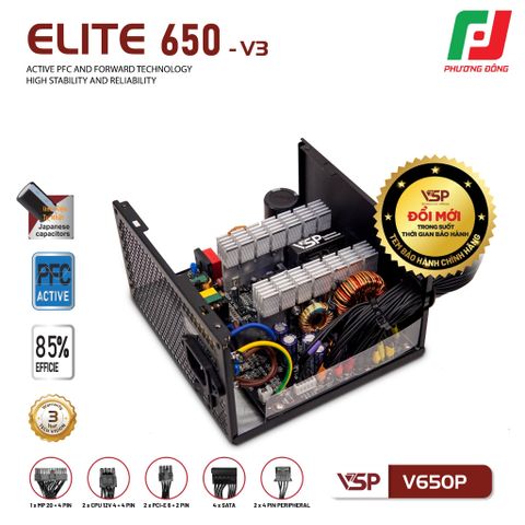  BỘ NGUỒN CÔNG SUẤT THỰC VSP ELITE V650P V3 - ACTIVE PFC 