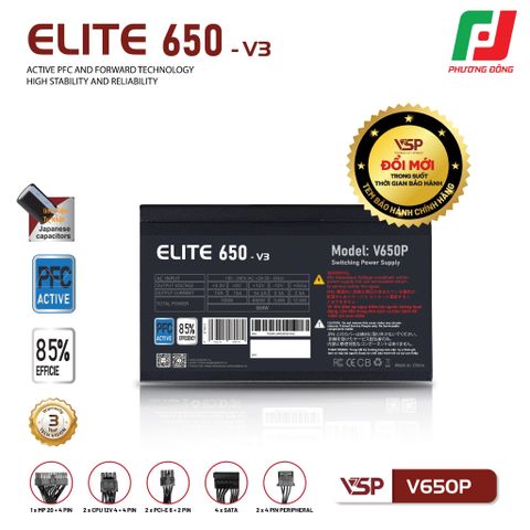  BỘ NGUỒN CÔNG SUẤT THỰC VSP ELITE V650P V3 - ACTIVE PFC 