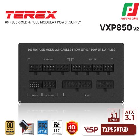  NGUỒN MÁY TÍNH VSP TEREX VXP850TGD 850W 80 PLUS GOLD VER2 ATX3.1 PCLE5.1 
