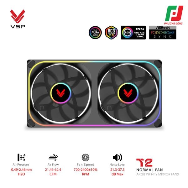 QUẠT TẢN NHIỆT VSP T2 NORMAL ĐEN/TRẮNG (ARGB INFINITY MIRROR| FAN ĐÔI LIỀN KHỐI) 
