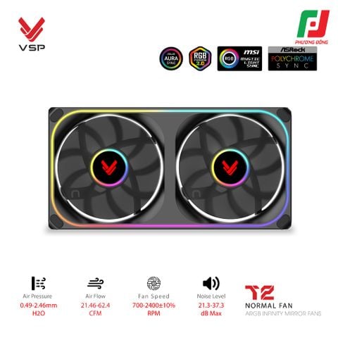  QUẠT TẢN NHIỆT VSP T2 NORMAL ĐEN/TRẮNG (ARGB INFINITY MIRROR| FAN ĐÔI LIỀN KHỐI) 