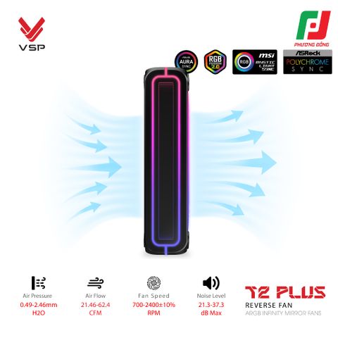  QUẠT TẢN NHIỆT VSP T2 PLUS REVERSE FAN ĐEN/TRẮNG (ARGB INFINITY MIRROR/ FAN ĐÔI CÁNH NGƯỢC) 