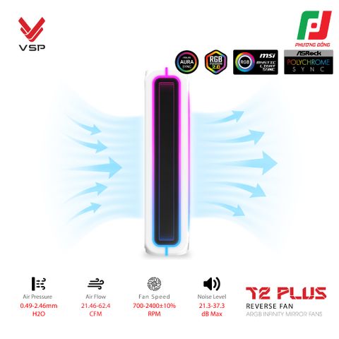  QUẠT TẢN NHIỆT VSP T2 PLUS REVERSE FAN ĐEN/TRẮNG (ARGB INFINITY MIRROR/ FAN ĐÔI CÁNH NGƯỢC) 