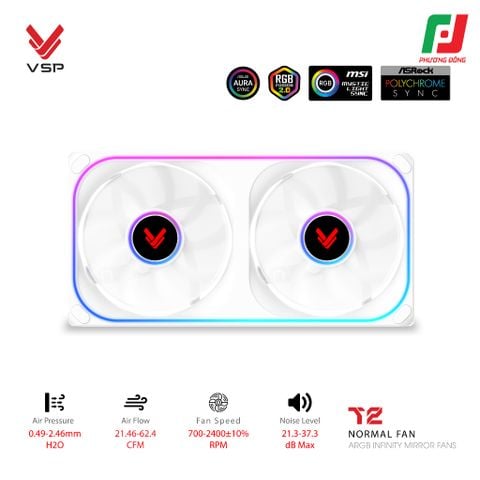  QUẠT TẢN NHIỆT VSP T2 NORMAL ĐEN/TRẮNG (ARGB INFINITY MIRROR| FAN ĐÔI LIỀN KHỐI) 