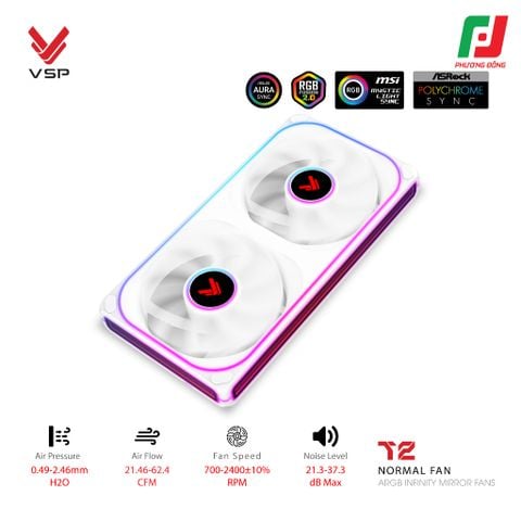  QUẠT TẢN NHIỆT VSP T2 NORMAL ĐEN/TRẮNG (ARGB INFINITY MIRROR| FAN ĐÔI LIỀN KHỐI) 