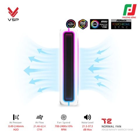  QUẠT TẢN NHIỆT VSP T2 NORMAL ĐEN/TRẮNG (ARGB INFINITY MIRROR| FAN ĐÔI LIỀN KHỐI) 