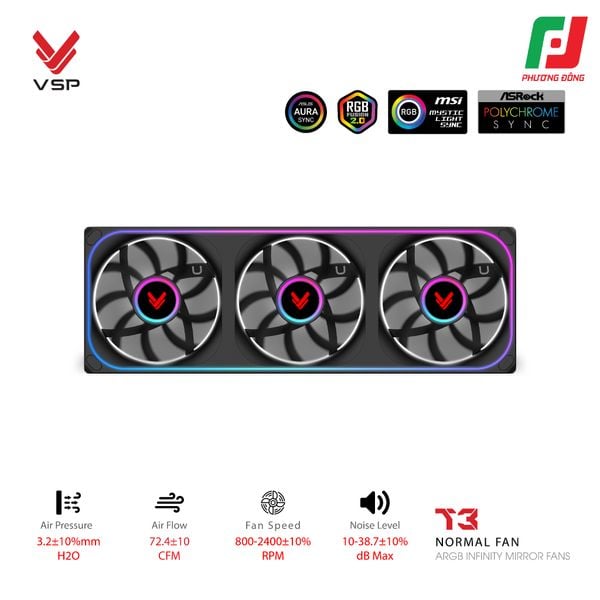  QUẠT TẢN NHIỆT VSP T3 NORMAL FAN ĐEN/ TRẮNG (ARGB INFINITY MIRROR/ FAN 3 LIỀN KHỐI) 