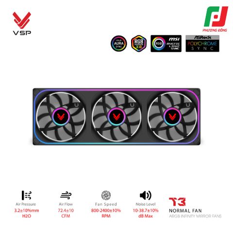  QUẠT TẢN NHIỆT VSP T3 NORMAL FAN ĐEN/ TRẮNG (ARGB INFINITY MIRROR/ FAN 3 LIỀN KHỐI) 