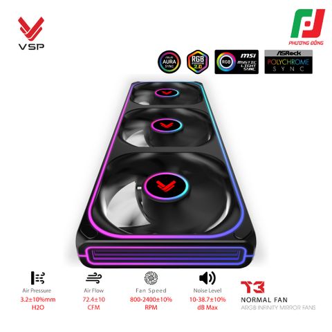  QUẠT TẢN NHIỆT VSP T3 NORMAL FAN ĐEN/ TRẮNG (ARGB INFINITY MIRROR/ FAN 3 LIỀN KHỐI) 