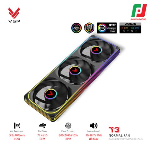  QUẠT TẢN NHIỆT VSP T3 NORMAL FAN ĐEN/ TRẮNG (ARGB INFINITY MIRROR/ FAN 3 LIỀN KHỐI) 