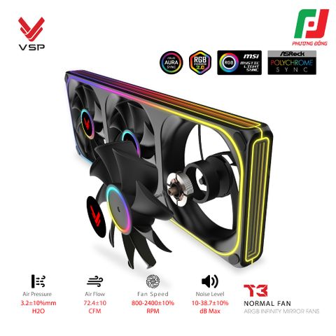  QUẠT TẢN NHIỆT VSP T3 NORMAL FAN ĐEN/ TRẮNG (ARGB INFINITY MIRROR/ FAN 3 LIỀN KHỐI) 