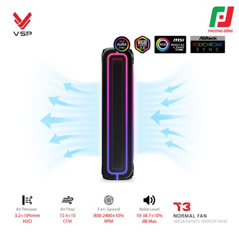  QUẠT TẢN NHIỆT VSP T3 NORMAL FAN ĐEN/ TRẮNG (ARGB INFINITY MIRROR/ FAN 3 LIỀN KHỐI) 