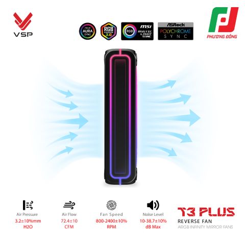  QUẠT TẢN NHIỆT VSP T3 PLUS REVERSE FAN ĐEN/ TRẮNG (ARGB INFINITY MIRROR/ FAN 3 LIỀN KHỐI CÁNH NGƯỢC) 