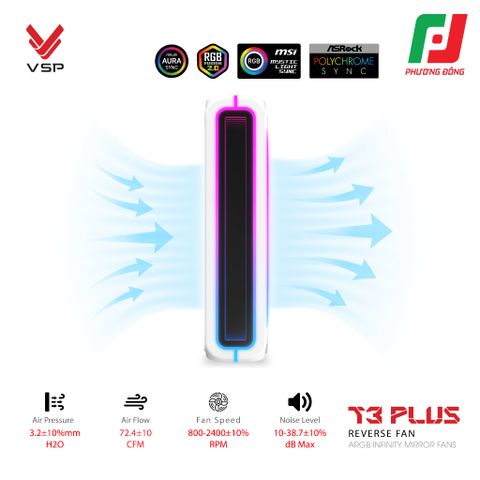  QUẠT TẢN NHIỆT VSP T3 PLUS REVERSE FAN ĐEN/ TRẮNG (ARGB INFINITY MIRROR/ FAN 3 LIỀN KHỐI CÁNH NGƯỢC) 