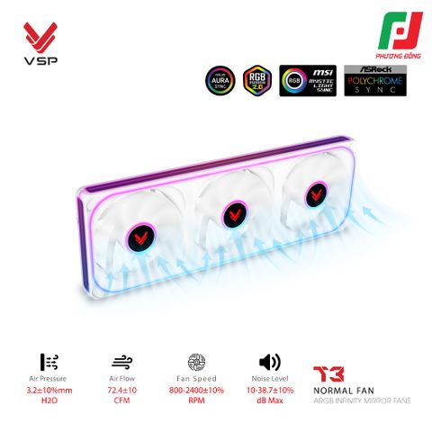  QUẠT TẢN NHIỆT VSP T3 NORMAL FAN ĐEN/ TRẮNG (ARGB INFINITY MIRROR/ FAN 3 LIỀN KHỐI) 