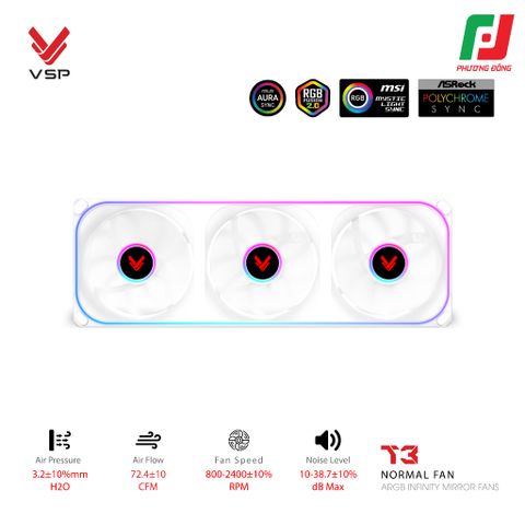  QUẠT TẢN NHIỆT VSP T3 NORMAL FAN ĐEN/ TRẮNG (ARGB INFINITY MIRROR/ FAN 3 LIỀN KHỐI) 