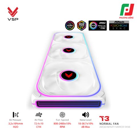 QUẠT TẢN NHIỆT VSP T3 NORMAL FAN ĐEN/ TRẮNG (ARGB INFINITY MIRROR/ FAN 3 LIỀN KHỐI) 