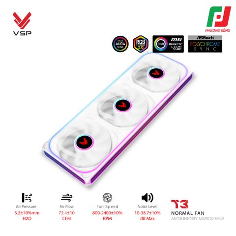  QUẠT TẢN NHIỆT VSP T3 NORMAL FAN ĐEN/ TRẮNG (ARGB INFINITY MIRROR/ FAN 3 LIỀN KHỐI) 