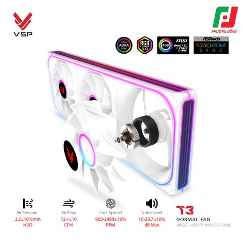  QUẠT TẢN NHIỆT VSP T3 NORMAL FAN ĐEN/ TRẮNG (ARGB INFINITY MIRROR/ FAN 3 LIỀN KHỐI) 