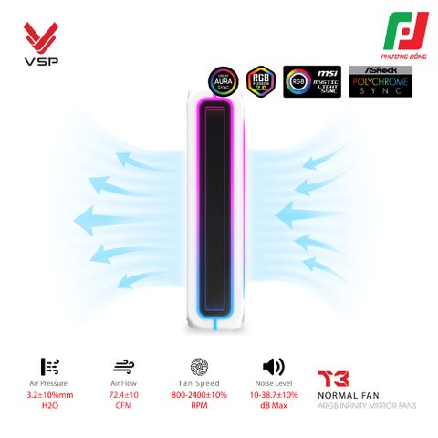  QUẠT TẢN NHIỆT VSP T3 NORMAL FAN ĐEN/ TRẮNG (ARGB INFINITY MIRROR/ FAN 3 LIỀN KHỐI) 