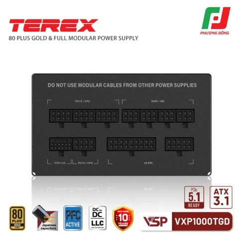  NGUỒN MÁY TÍNH VSP TEREX VXP1000TGD 1000W 80PLUS GOLD VER2 ATX3.1 PCLE 5.1 
