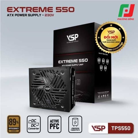  NGUỒN MÁY TÍNH VSP EXTREME TPS550 550W - HIỆU SUẤT 89%, DC TO DC, ACTIVE PFC 